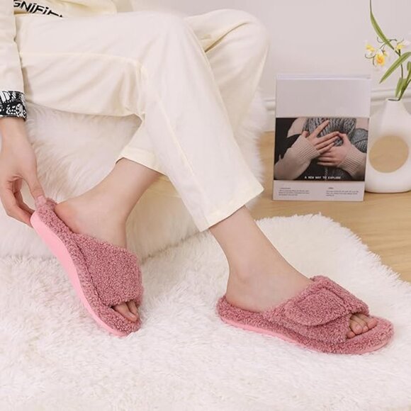 Fuzzy Orthopedic Arch Support Slippers Comfy Plush House Shoes Pink Size 6.5-7 - Picture 2 of 6